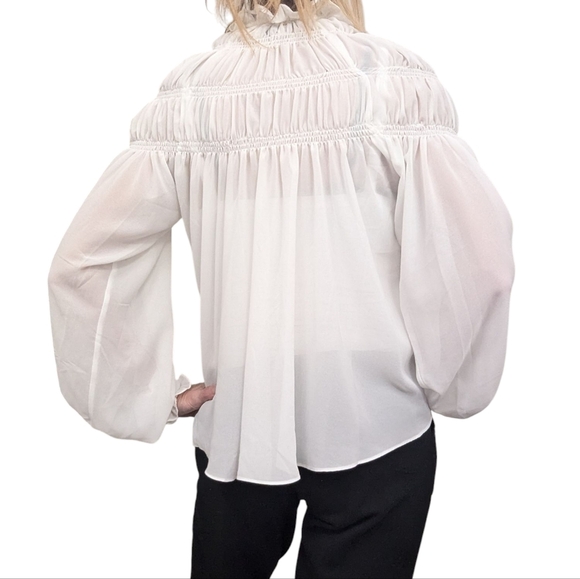 House of CB White Ruffle High Neck Sheer Blouse XS Romantic Cottagecore Top - Picture 4 of 11